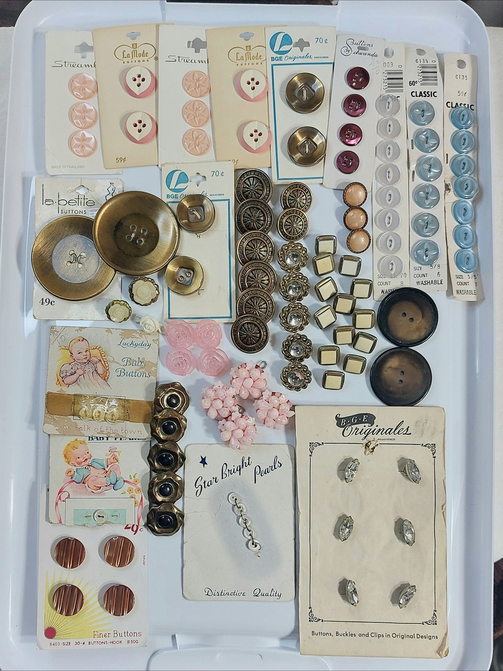 Vintage Mixed Buttons & Embellishments - Pink, Gold, Brass, Ivory, Brown